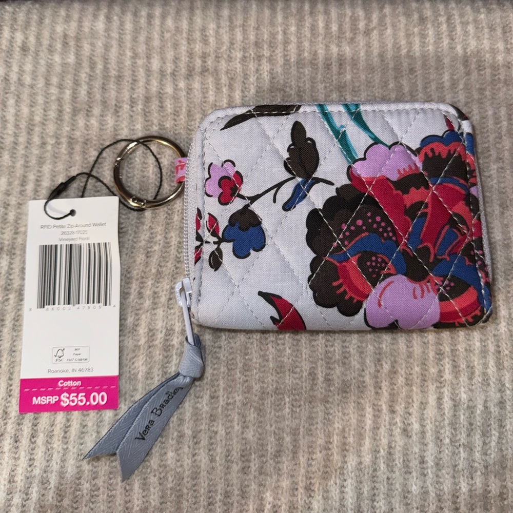 NEW With Tag Vera Bradley RFID Petite Zip-Around Wallet in Vineyard Floral!